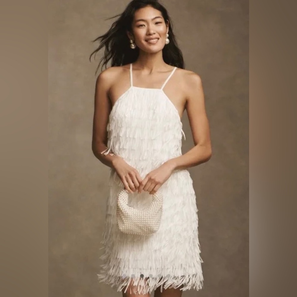 Tadashi Shoji Elodie Halter Fringe Mini Dress